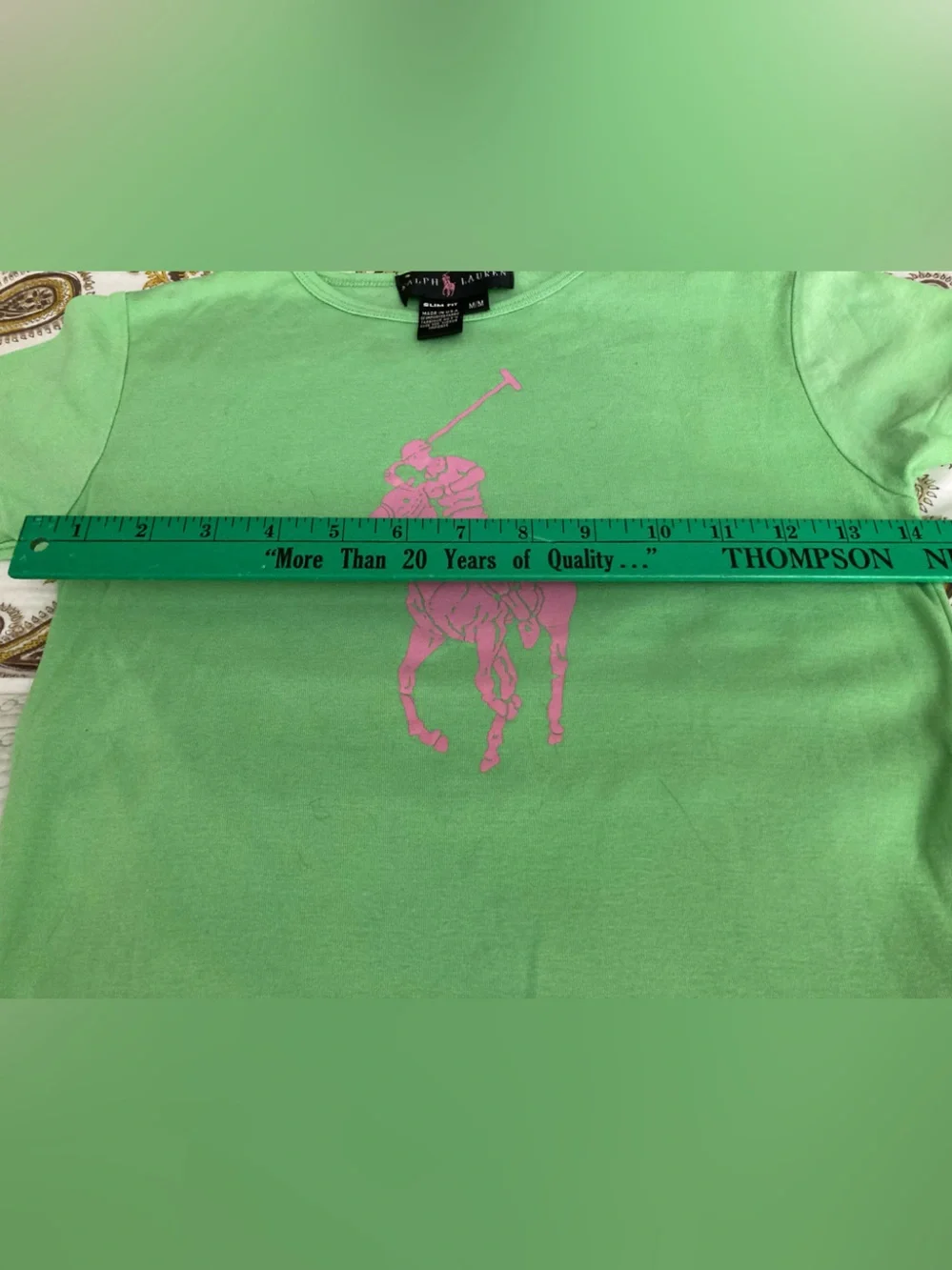 Ralph Lauren Green Short-Sleeve Tee Pink Polo Pony Sz Med Slim Fit